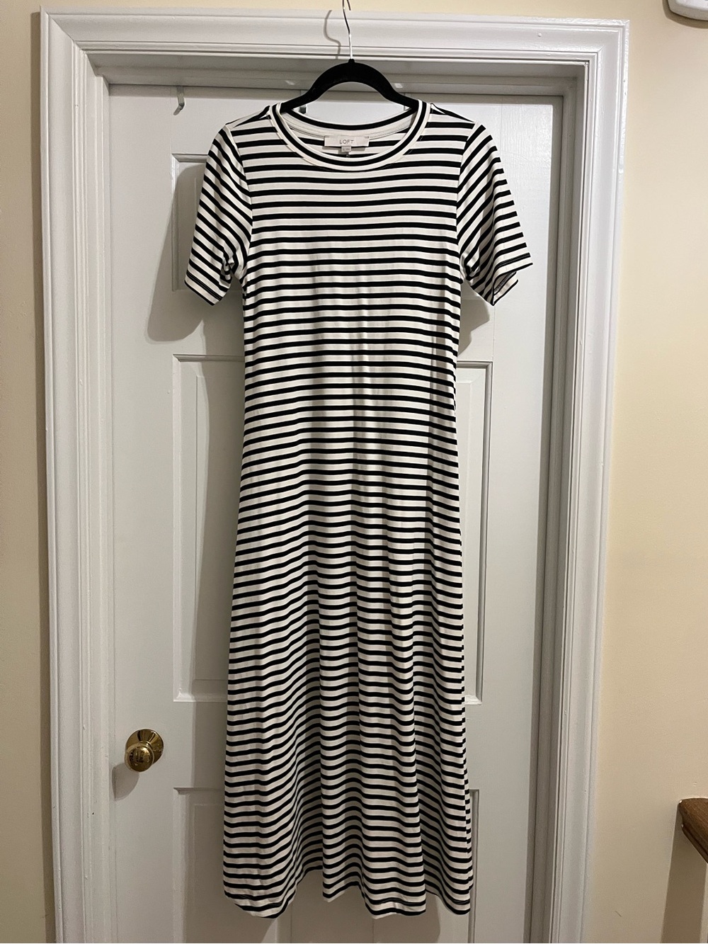 LOFT Black and White Striped Maxi Dress